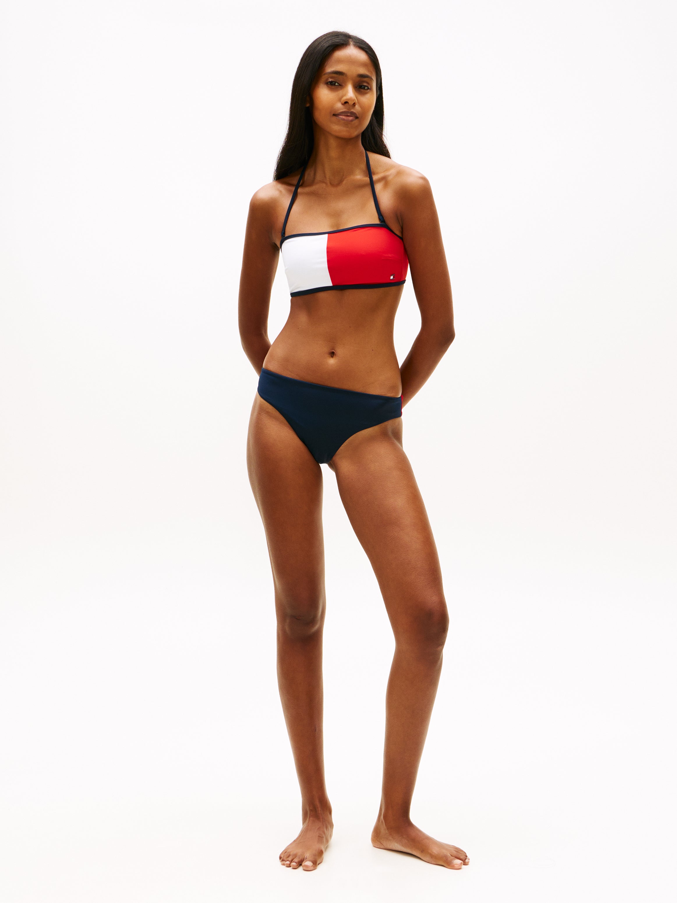 Colour-Blocked Halterneck Bandeau Bikini Top