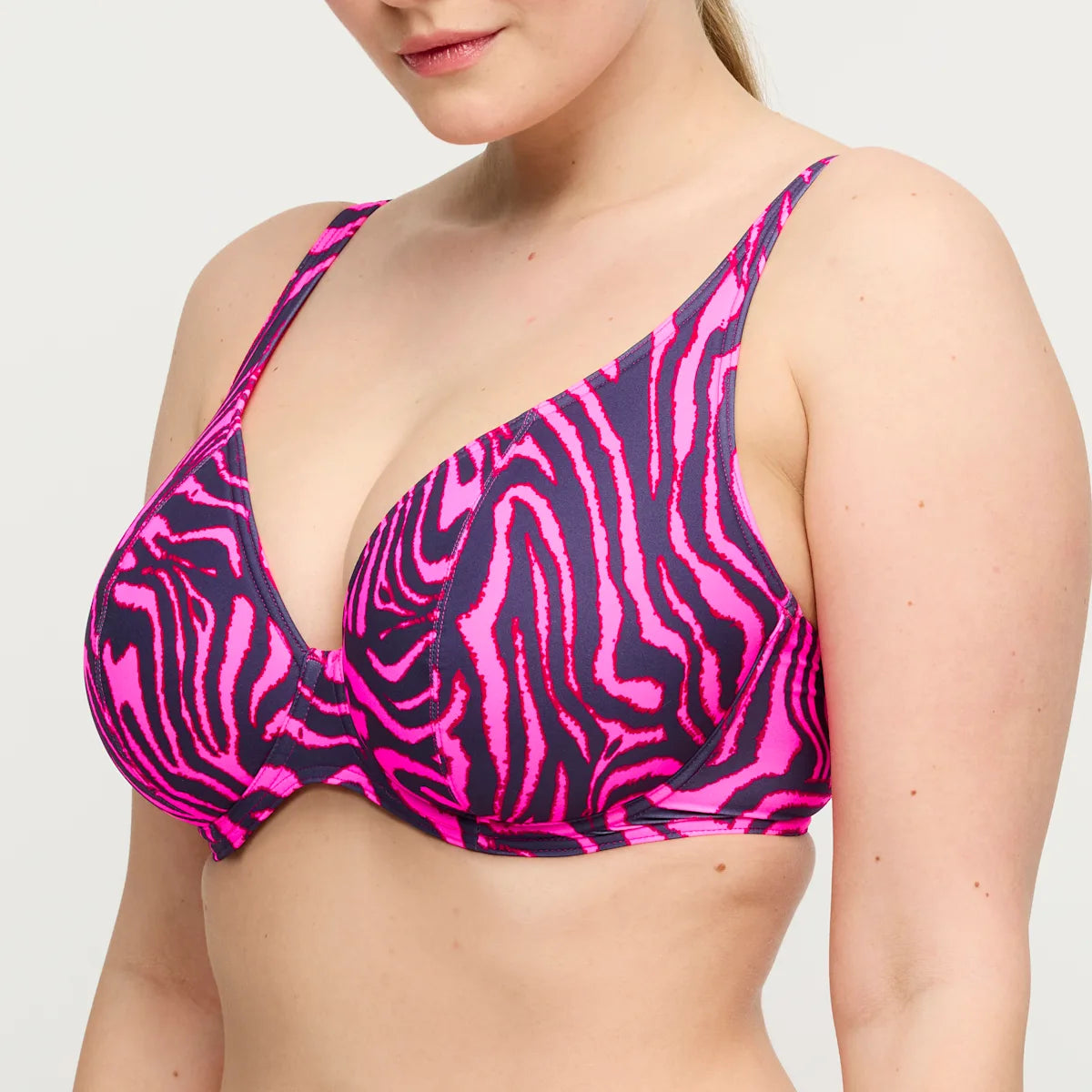 PrimaDonna Swim MALABO padded plunge bikini top hot pink zebra